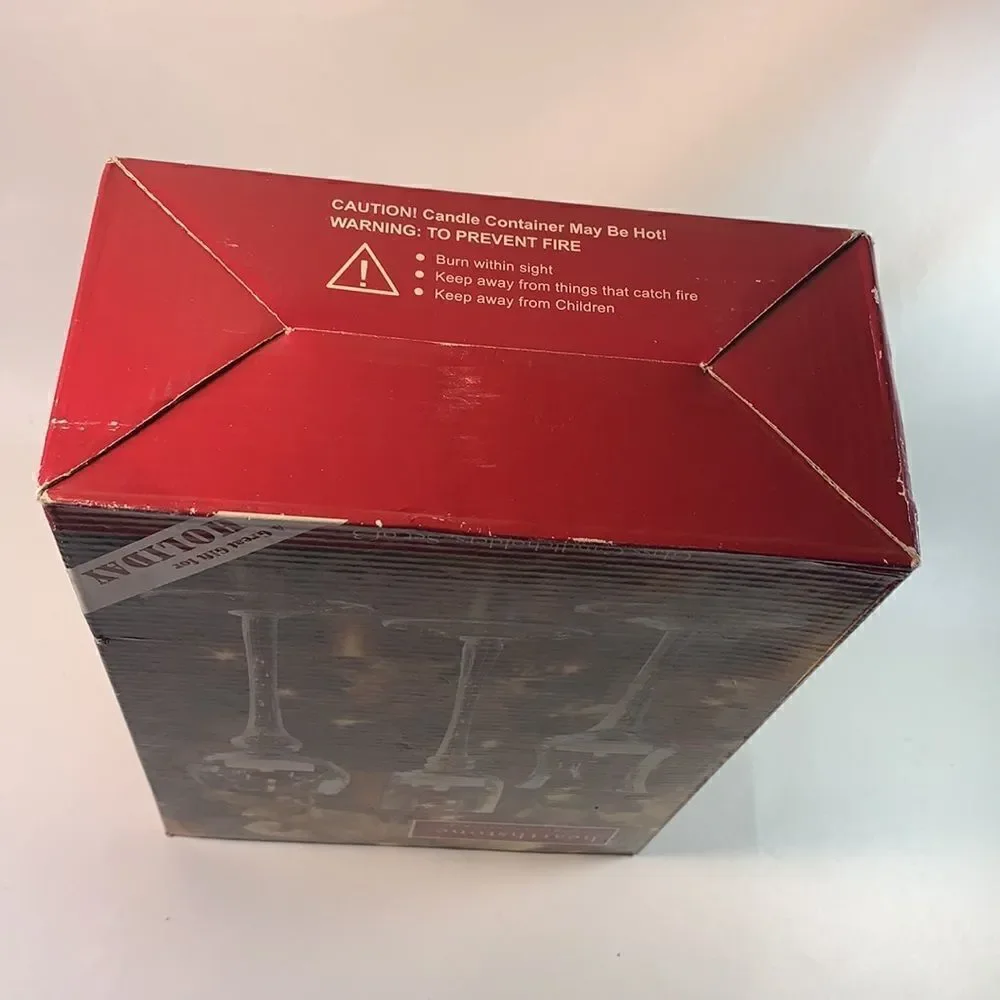 Hearthstone Set 3 Clear Glass Candle Tea Light Holders Holiday EUC In Box